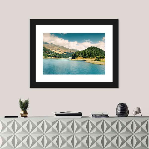 Summer View Of Sils Lake Canvas Wall Art-1 Piece-Framed Print-42" x 14"-Tiaracle