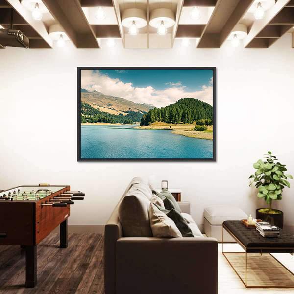 Summer View Of Sils Lake Canvas Wall Art-5 Horizontal-Gallery Wrap-22" x 12"-Tiaracle