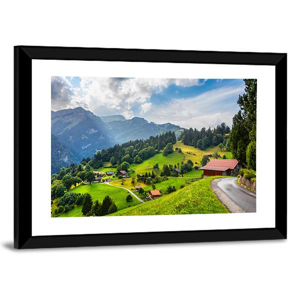 Summer View Of Wengen Village Canvas Wall Art-5 Horizontal-Gallery Wrap-22" x 12"-Tiaracle