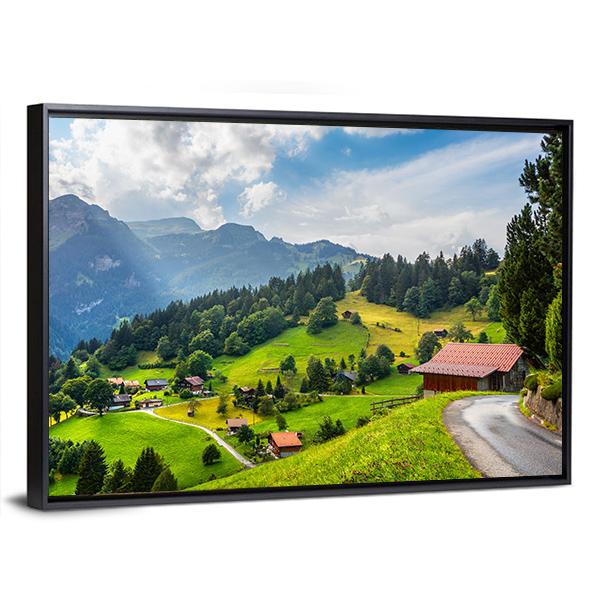 Summer View Of Wengen Village Canvas Wall Art-5 Horizontal-Gallery Wrap-22" x 12"-Tiaracle