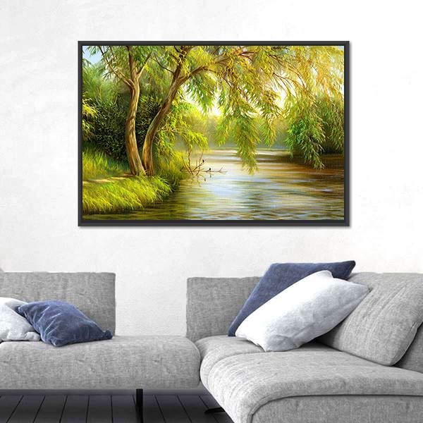 Summer Wood Lake With Trees Canvas Wall Art-5 Horizontal-Gallery Wrap-22" x 12"-Tiaracle
