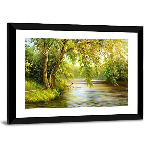 Summer Wood Lake With Trees Canvas Wall Art-5 Horizontal-Gallery Wrap-22" x 12"-Tiaracle