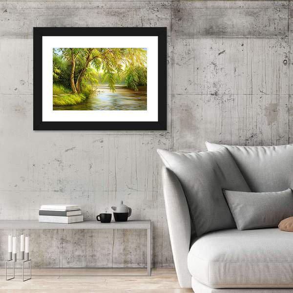 Summer Wood Lake With Trees Canvas Wall Art-5 Horizontal-Gallery Wrap-22" x 12"-Tiaracle