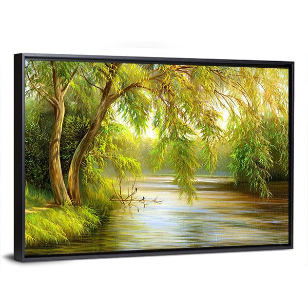 Summer Wood Lake With Trees Canvas Wall Art-5 Horizontal-Gallery Wrap-22" x 12"-Tiaracle
