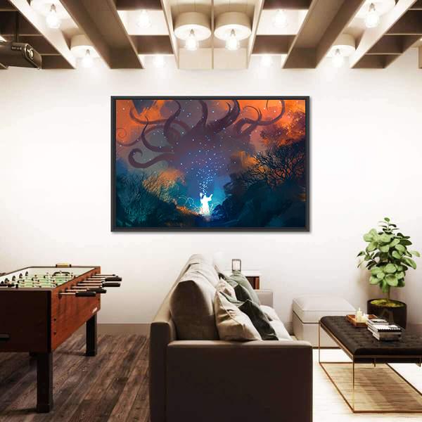 Summoning Ghostly Demon Canvas Wall Art-1 Piece-Floating Frame-24" x 16"-Tiaracle