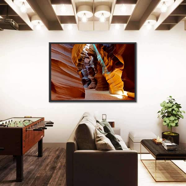 Sun Light Beam Shining Through The Upper Antelope Slot Canyon Canvas Wall Art-5 Horizontal-Gallery Wrap-22" x 12"-Tiaracle