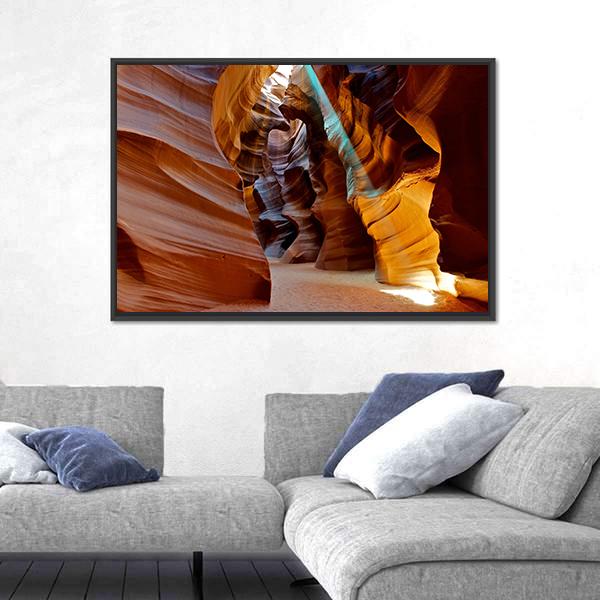 Sun Light Beam Shining Through The Upper Antelope Slot Canyon Canvas Wall Art-5 Horizontal-Gallery Wrap-22" x 12"-Tiaracle