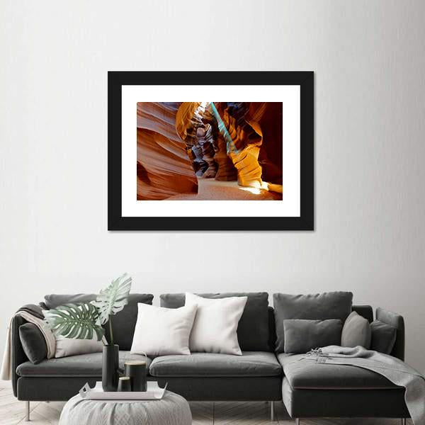 Sun Light Beam Shining Through The Upper Antelope Slot Canyon Canvas Wall Art-5 Horizontal-Gallery Wrap-22" x 12"-Tiaracle