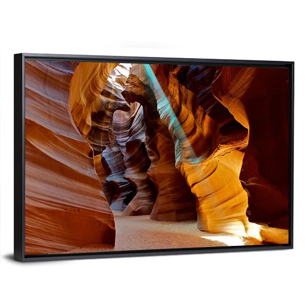 Sun Light Beam Shining Through The Upper Antelope Slot Canyon Canvas Wall Art-5 Horizontal-Gallery Wrap-22" x 12"-Tiaracle