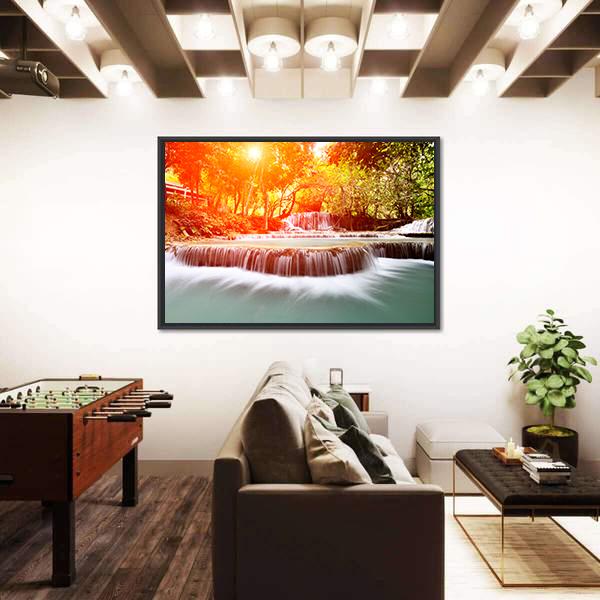 Sun Shines At Tadklangsi Waterfall Canvas Wall Art-1 Piece-Floating Frame-24" x 16"-Tiaracle