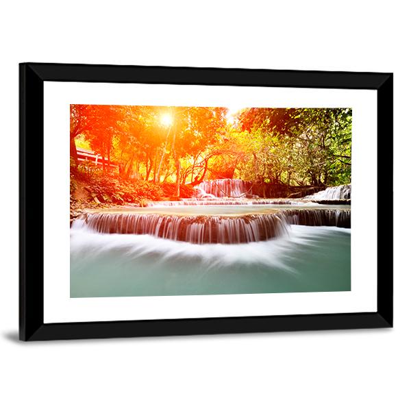 Sun Shines At Tadklangsi Waterfall Canvas Wall Art-5 Horizontal-Gallery Wrap-22" x 12"-Tiaracle