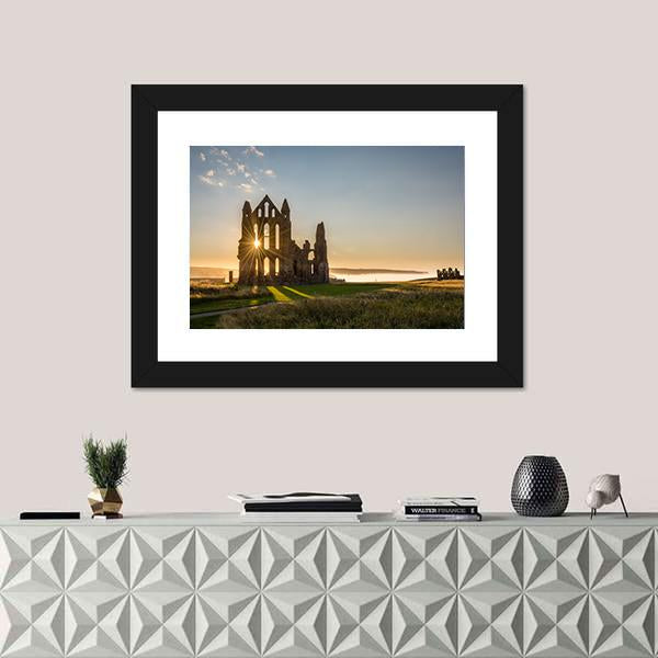 Sun Star On Whitby Abbey Canvas Wall Art-1 Piece-Framed Print-20" x 16"-Tiaracle