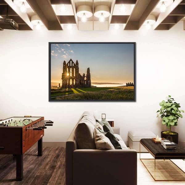 Sun Star On Whitby Abbey Canvas Wall Art-5 Horizontal-Gallery Wrap-22" x 12"-Tiaracle