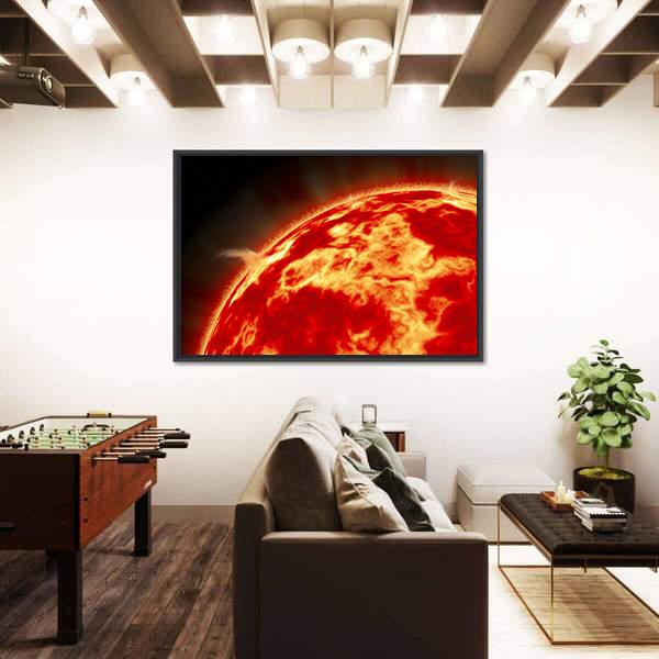 Sun With Solar Flares Canvas Wall Art-1 Piece-Floating Frame-24" x 16"-Tiaracle
