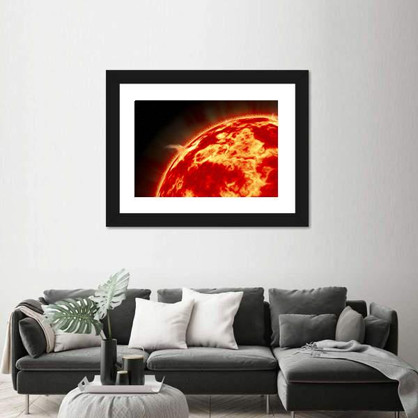 Sun With Solar Flares Canvas Wall Art-1 Piece-Framed Print-20" x 16"-Tiaracle
