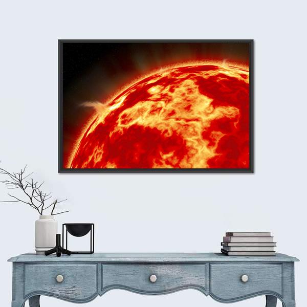 Sun With Solar Flares Canvas Wall Art-5 Horizontal-Gallery Wrap-22" x 12"-Tiaracle
