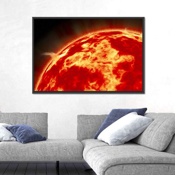 Sun With Solar Flares Canvas Wall Art-5 Horizontal-Gallery Wrap-22" x 12"-Tiaracle