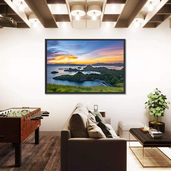 Sunlight From Top Of Padar Island At Sunset Canvas Wall Art-1 Piece-Floating Frame-24" x 16"-Tiaracle