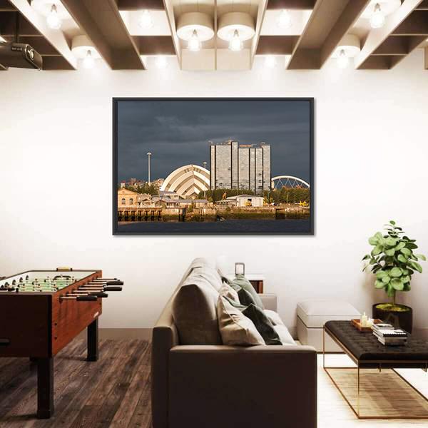 Sunlight On Buildings As Storm Clouds Canvas Wall Art-1 Piece-Floating Frame-24" x 16"-Tiaracle