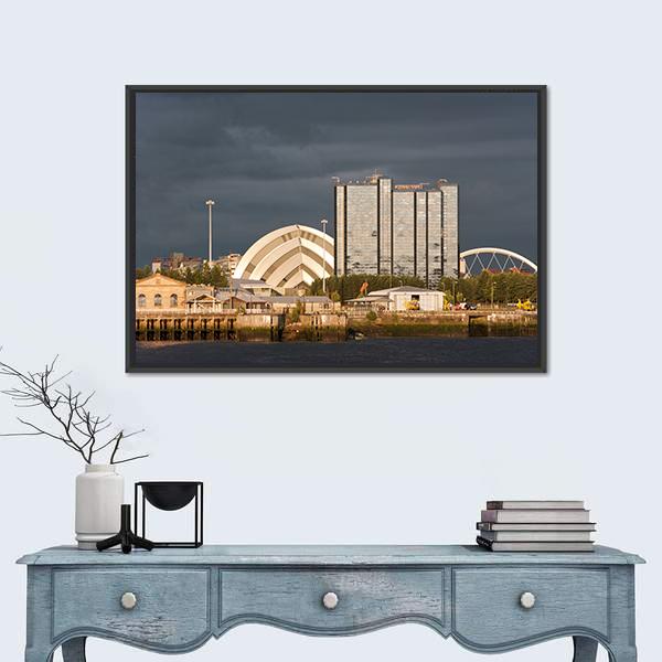 Sunlight On Buildings As Storm Clouds Canvas Wall Art-5 Horizontal-Gallery Wrap-22" x 12"-Tiaracle
