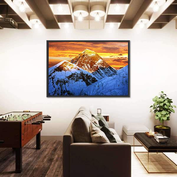 Sunlight On Everest Canvas Wall Art-5 Horizontal-Gallery Wrap-22" x 12"-Tiaracle