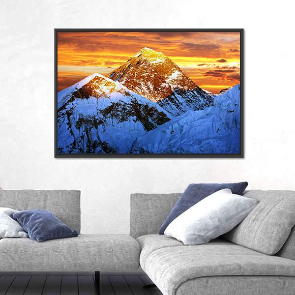 Sunlight On Everest Canvas Wall Art-5 Horizontal-Gallery Wrap-22" x 12"-Tiaracle