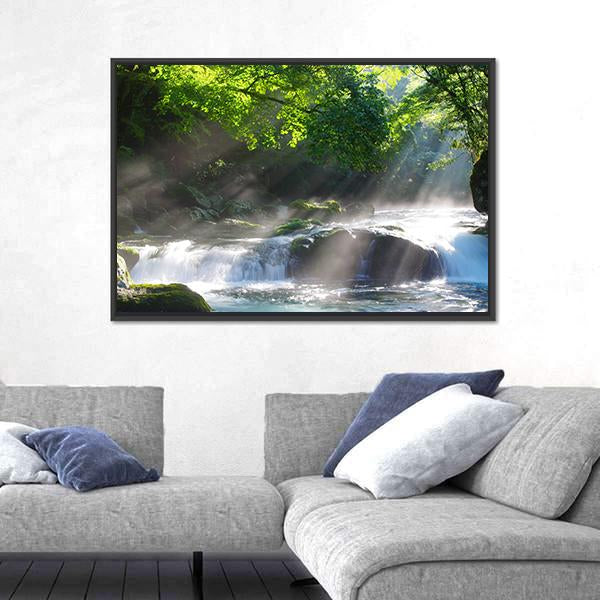 Sunlight On Mountain Stream Canvas Wall Art-3 Horizontal-Gallery Wrap-25" x 16"-Tiaracle