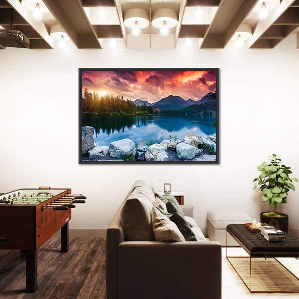 Sunny Day In Mountain Lake Canvas Wall Art-5 Horizontal-Gallery Wrap-22" x 12"-Tiaracle