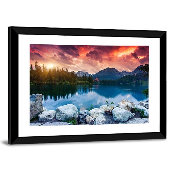 Sunny Day In Mountain Lake Canvas Wall Art-5 Horizontal-Gallery Wrap-22" x 12"-Tiaracle