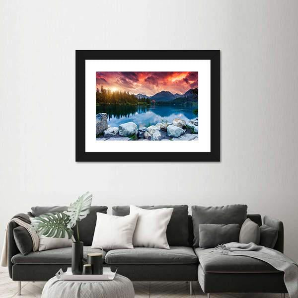 Sunny Day In Mountain Lake Canvas Wall Art-5 Horizontal-Gallery Wrap-22" x 12"-Tiaracle