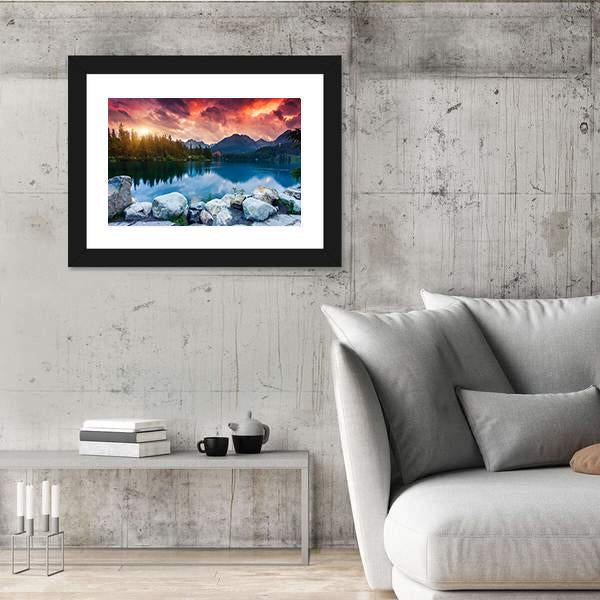 Sunny Day In Mountain Lake Canvas Wall Art-5 Horizontal-Gallery Wrap-22" x 12"-Tiaracle