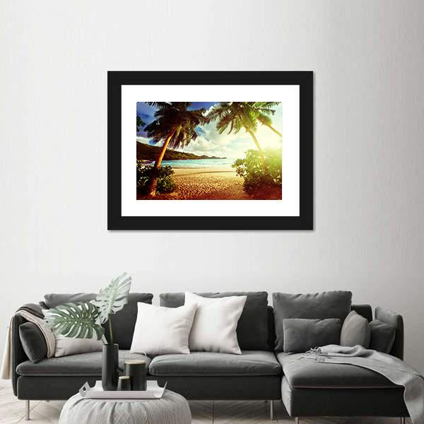 Sunny Day On Green Beach Canvas Wall Art-1 Piece-Framed Print-20" x 16"-Tiaracle