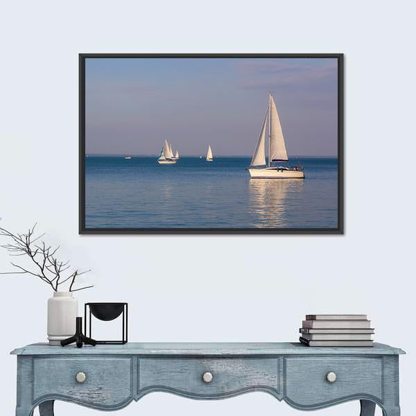 Sunny Day On Lake Balaton With Sailboats Canvas Wall Art-1 Piece-Floating Frame-24&quot; x 16&quot;-Tiaracle
