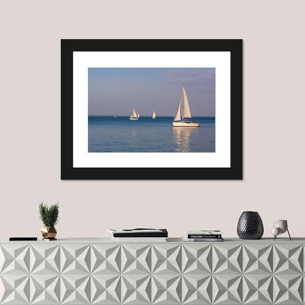 Sunny Day On Lake Balaton With Sailboats Canvas Wall Art-1 Piece-Framed Print-20&quot; x 16&quot;-Tiaracle