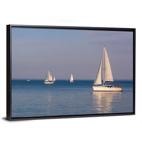 Sunny Day On Lake Balaton With Sailboats Canvas Wall Art-3 Horizontal-Gallery Wrap-25&quot; x 16&quot;-Tiaracle