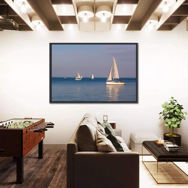 Sunny Day On Lake Balaton With Sailboats Canvas Wall Art-3 Horizontal-Gallery Wrap-25&quot; x 16&quot;-Tiaracle