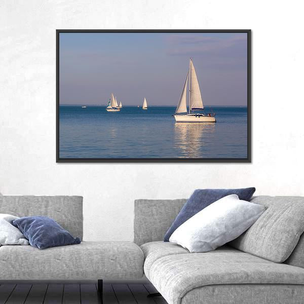 Sunny Day On Lake Balaton With Sailboats Canvas Wall Art-3 Horizontal-Gallery Wrap-25&quot; x 16&quot;-Tiaracle