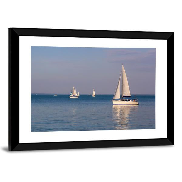 Sunny Day On Lake Balaton With Sailboats Canvas Wall Art-3 Horizontal-Gallery Wrap-25&quot; x 16&quot;-Tiaracle