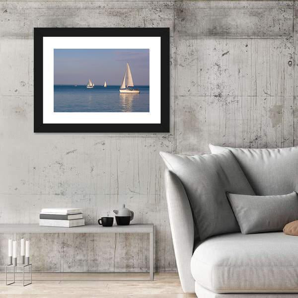 Sunny Day On Lake Balaton With Sailboats Canvas Wall Art-3 Horizontal-Gallery Wrap-25&quot; x 16&quot;-Tiaracle
