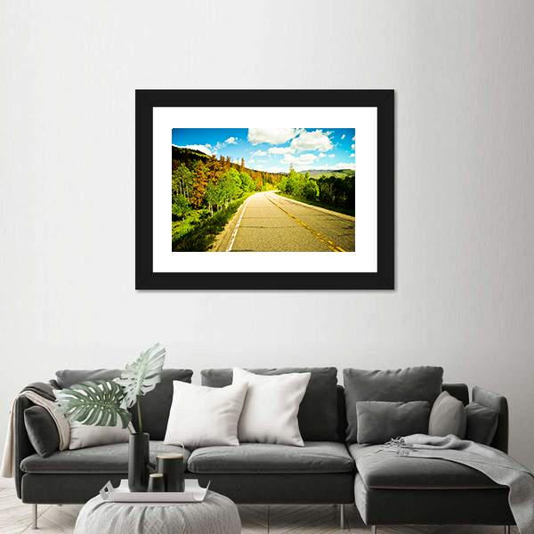 Sunny Road Among Trees With Colorful Leaves Canvas Wall Art-5 Horizontal-Gallery Wrap-22" x 12"-Tiaracle