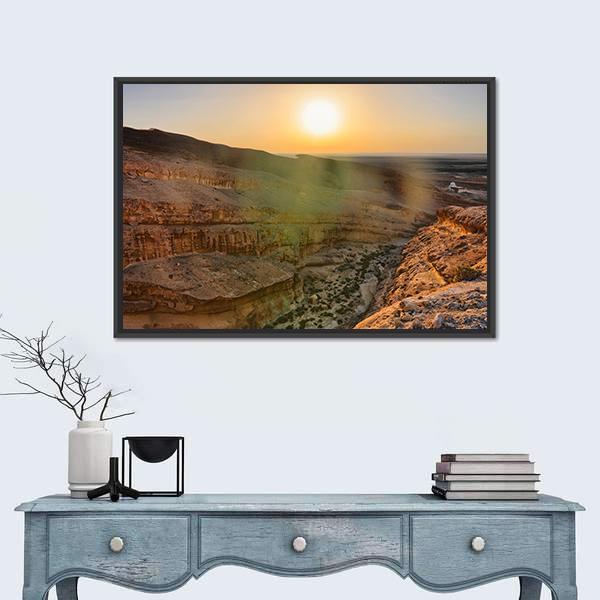 Sunrise Above Tamerza Canyon Canvas Wall Art-1 Piece-Floating Frame-24" x 16"-Tiaracle