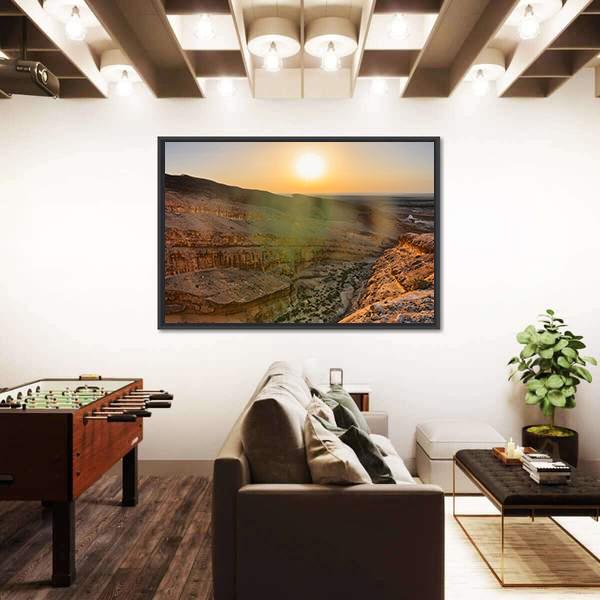 Sunrise Above Tamerza Canyon Canvas Wall Art-3 Horizontal-Gallery Wrap-25" x 16"-Tiaracle