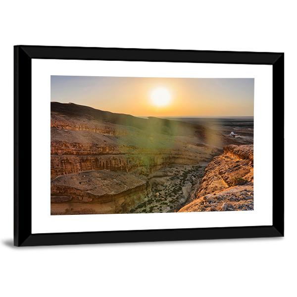 Sunrise Above Tamerza Canyon Canvas Wall Art-3 Horizontal-Gallery Wrap-25" x 16"-Tiaracle