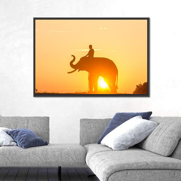 Sunrise Action Of Thai Elephant Canvas Wall Art-5 Horizontal-Gallery Wrap-22&quot; x 12&quot;-Tiaracle
