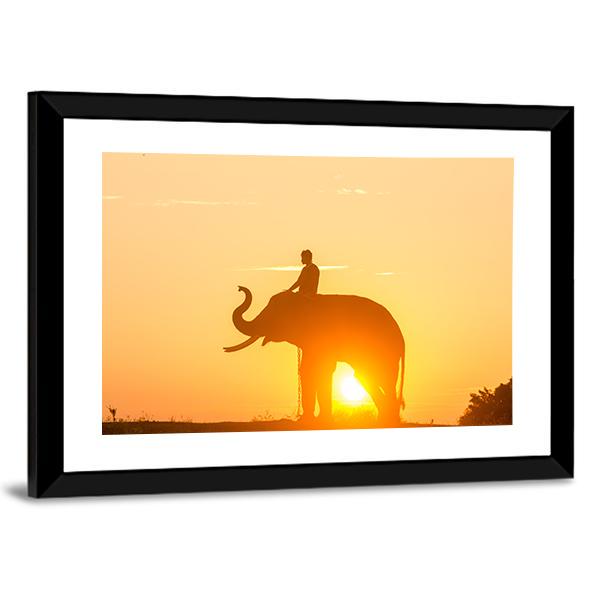 Sunrise Action Of Thai Elephant Canvas Wall Art-5 Horizontal-Gallery Wrap-22&quot; x 12&quot;-Tiaracle