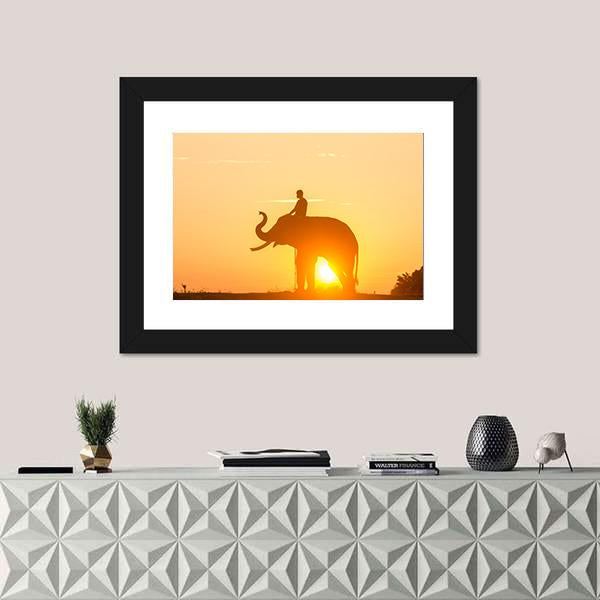 Sunrise Action Of Thai Elephant Canvas Wall Art-5 Horizontal-Gallery Wrap-22&quot; x 12&quot;-Tiaracle