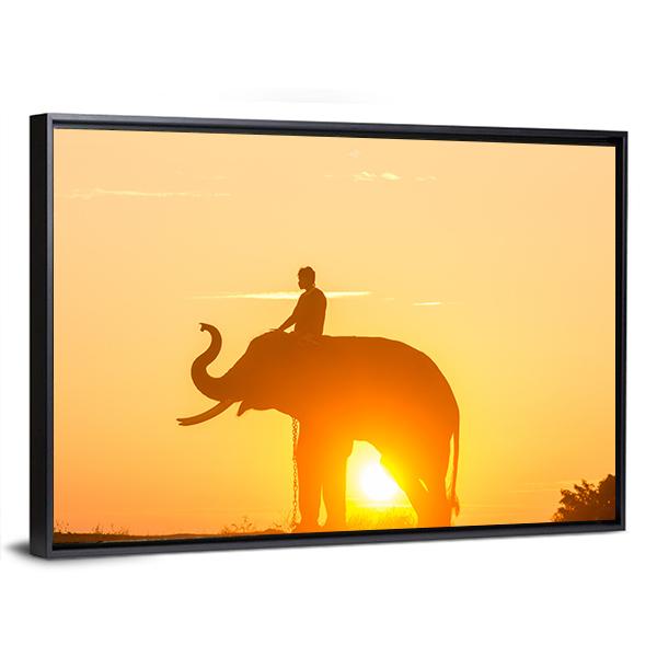 Sunrise Action Of Thai Elephant Canvas Wall Art-5 Horizontal-Gallery Wrap-22" x 12"-Tiaracle