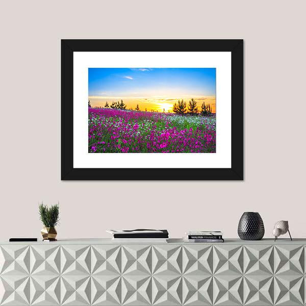 Sunrise And Flowers Scenery Canvas Wall Art-5 Horizontal-Gallery Wrap-22" x 12"-Tiaracle