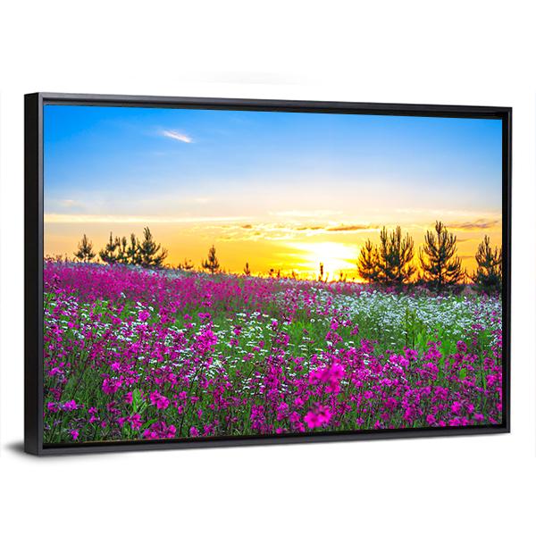 Sunrise And Flowers Scenery Canvas Wall Art-5 Horizontal-Gallery Wrap-22" x 12"-Tiaracle