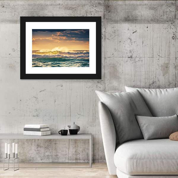Sunrise And Shining Waves In Ocean Canvas Wall Art-5 Horizontal-Gallery Wrap-22" x 12"-Tiaracle